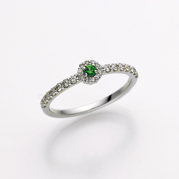 〈芝翫香〉Ptダイヤ入デマントイドガーネットリング