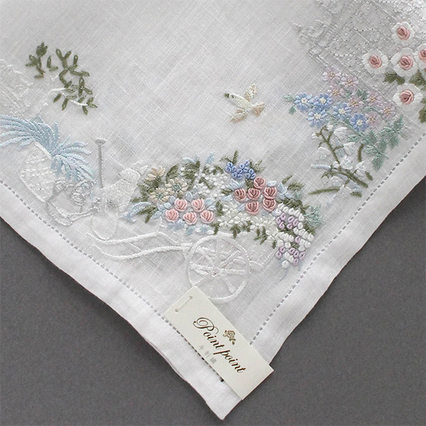 手刺繍ハンカチ　「マイガーデン」ポアンポアン マイガーデンベトナム手刺繍ポアンポアン