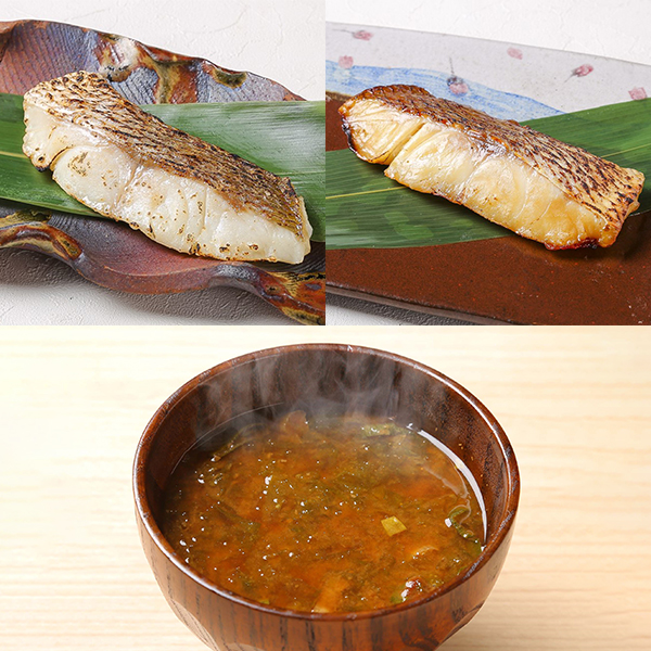 ◇〈アーマリン近大〉近大生まれマダイ焼味二種と近大マグロ中骨エキス入りあおさの味噌汁セット*