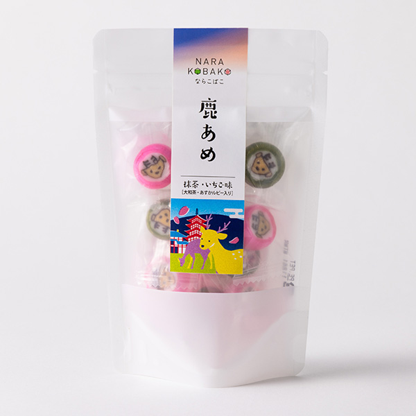 奈良店取扱い商品〈ANYQOTT/エニコット〉鹿あめ スタンドパウチ 抹茶味&いちご味