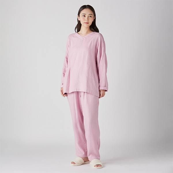 UCHINO〉マシュマロガーゼシンプルパジャマ ユニセックス/ピンク(L