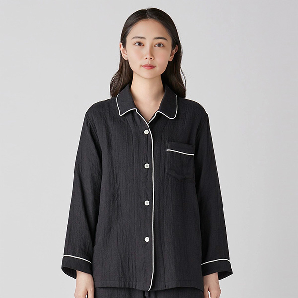 〈UCHINO〉マシュマロガーゼパイピングレディスパジャマ/ブラック