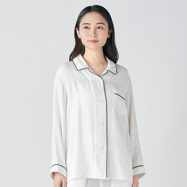 〈UCHINO〉マシュマロガーゼパイピングレディスパジャマ/ホワイト