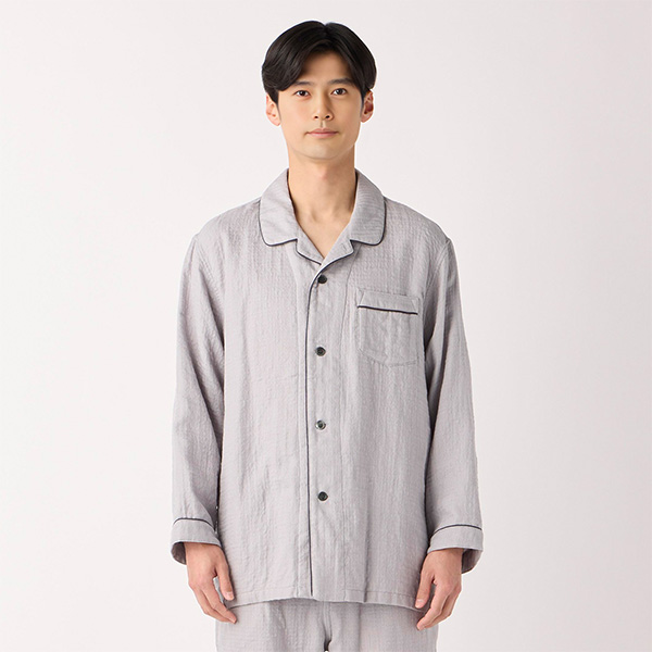 〈UCHINO〉マシュマロガーゼパイピングメンズパジャマ/グレー