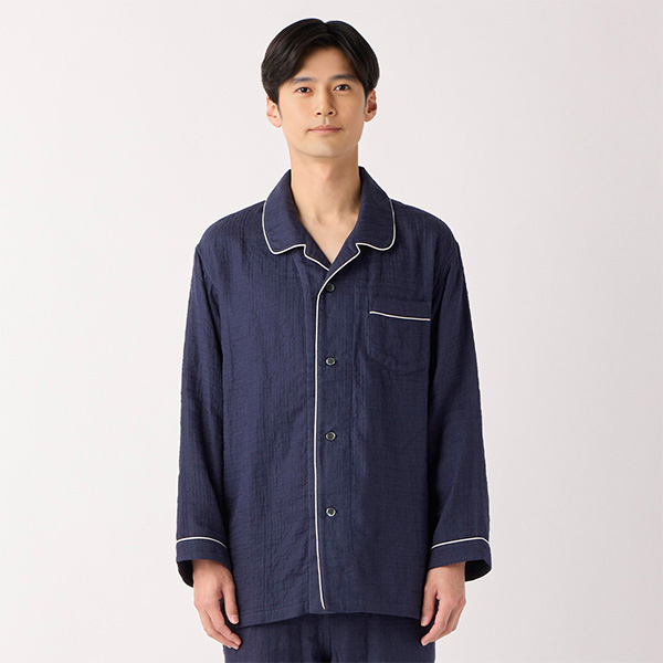 〈UCHINO〉マシュマロガーゼパイピングメンズパジャマ/ネイビー