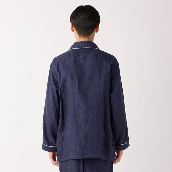 〈UCHINO〉マシュマロガーゼパイピングメンズパジャマ/ネイビー