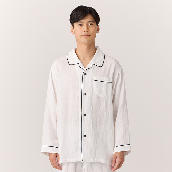 〈UCHINO〉マシュマロガーゼパイピングメンズパジャマ/ホワイト