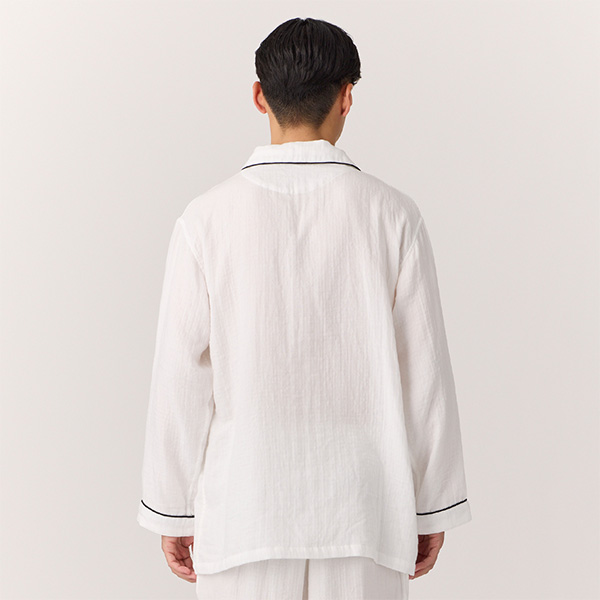 〈UCHINO〉マシュマロガーゼパイピングメンズパジャマ/ホワイト