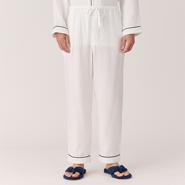 〈UCHINO〉マシュマロガーゼパイピングメンズパジャマ/ホワイト