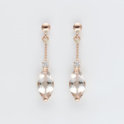 〈芝翫香〉K18PGダイヤ入モルガナイトピアス